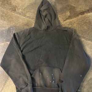 Men's Black Distressed Paint-Splatter Hoodie